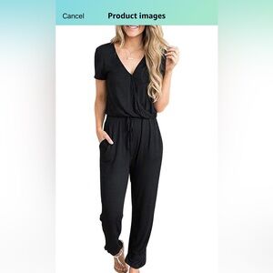 PRETTYGARDEN Womens Deep V Neck Wrap Drawstring Waist Jumpsuit size Large
